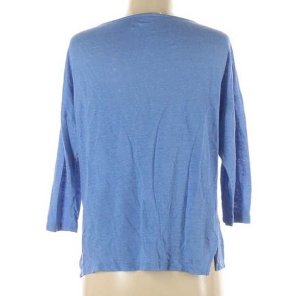 Talbot 3/4 Length Sleeve Classic solid light blue pastel Linen T-shirt - Picture 3 of 4